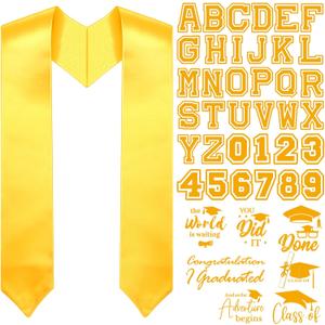 Spakon Unisex Adult Plain Graduation Stole with a to Z Letter 0 to 9 Number Graduation Pattern Badge Decorate Repair Patches(Yellow)