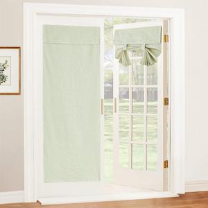 RYB HOME 100% Blackout Door Window Curtains, Effortless Self-Ahensive Window Blinds Privacy Room Darkening Linen Textural Front Door Glass Window Curtain, W26 x L69, Sage Green, 1 Panel