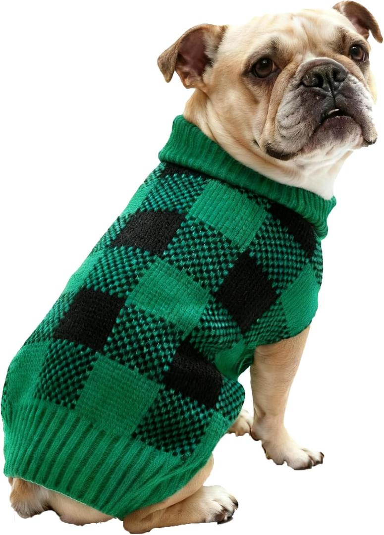French Bulldog Sweater Soft Knitted Small Dog Sweater Turtleneck Puppy Pullover Frenchie Pug English Boston Terrier Bully Pitbull Sweatshirt Clothes Cold Weather Coats - (Green, Small)