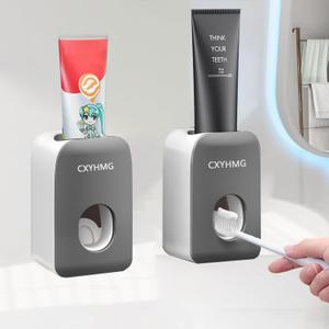 Automatic Toothpaste Dispenser for Kids, 2 PCS Toothpaste Squeezer for Kids & Family Shower Decor, is Wall Mounted Bathroom Accessories Organizer (Dark Black, 2PACK)