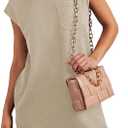 Poetsky Women's Summer Casual T Shirt Dress Short Cap Sleeve Crewneck Loose Basic Shift Mini Dresses (Brown, L)