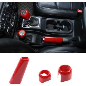 JWWY for Jeep JL Center Console Handbrake Brake Gear Shift Shifter 4WD Gear Knob Stick Panel Trim for 2018-2025+ Jeep Wrangler JL JLU Gladiator JT Interior Accessories ABS Red