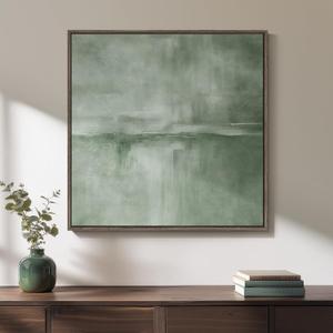 Framed Sage Green Abstract Wall Art, Modern Canvas Prints Artwork for Walls, Square Minimalist Green Abstract Pictures for Living Room, Hallway, Dining Room, Bedroom, Home Office Wall Decor 24x24 In