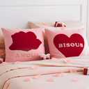 2 x DN DECONATION Valentine Pillow Covers 18x18 Set of 2, Red and Pink Throw Pillow Covers for Couch Bed, Sherpa Heart Rose Romantic Home Decor for Living Room Valentine's Day Decoration