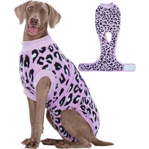 Kuoser Dog Recovery Suit for Dogs After Surgery,Professional Surgical Onesie for Female Male Dogs Spay Neuter,Soft Dog Surgery Suit Bodysuit for Abdominal Wounds Skin Disease,Purple Leopard XL (X-Large (Back: 20.1" - 24.8"; Weight: 42 - 75LB))