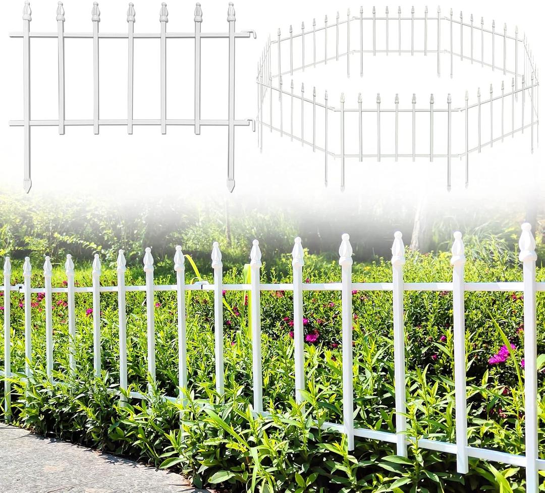 Metal Decorative Garden Fence 22" Wide x 18" High (5 Panels, Total Length 9.17 feet), Metal Border Folding Fence, Landscape Fencing for Flower Bed, Yard, Animal Barrier (White)