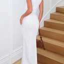 REORIA Summer Wedding Guest Maxi Dresses for Women Sleeveless Square Neck Sheer Mesh Ruched Bodycon Long Dress Trendy Clothes (White, S)