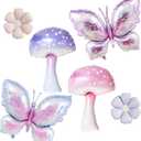 6pcs Pink Purple Mushroom Balloons Butterfly Balloons for Fairy Birthday Party Decorations Enchanted Forest Decorations Alice Wonderland Birthday Party Christmas Fairy First Birthday Decor Baby Shower