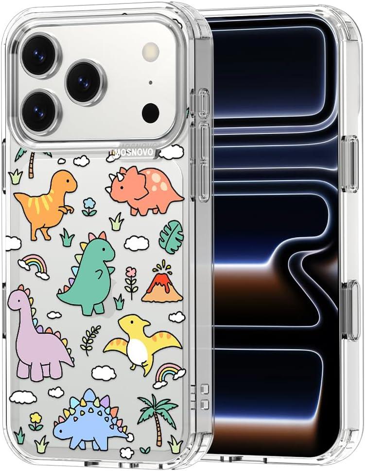 MOSNOVO for iPhone 17 Pro Case | Military Grade 6.6ft Drop Tested | Camera Control | Clear with Dinosaur Land Design