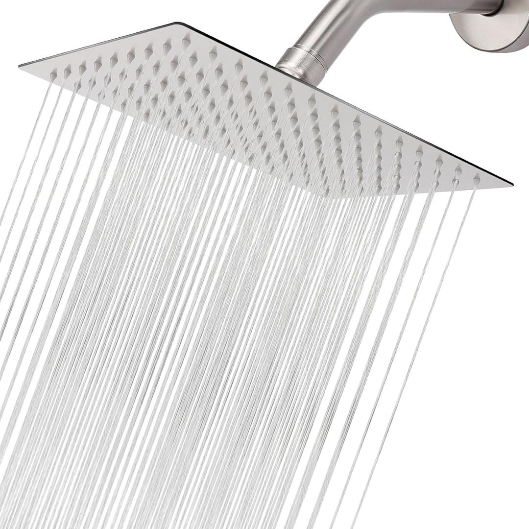 NearMoon Rain Shower Head, High Flow Stainless Steel Rainfall Shower, High Pressure Design, Awesome Shower Experience Even At Low Water Flow (12 Inch Rectangle, Brushed Nickel) (12 Inch Rectangle, Brushed Nickel)