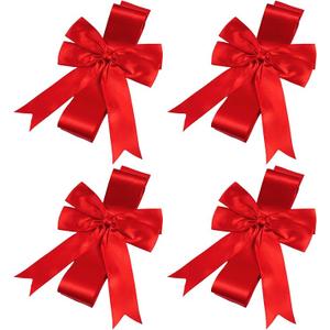 4 Pcs Christmas Cabinet Bows for Kitchen Red Christmas Ribbon Cabinet Bows for Holiday Party Supplies, 39 Inch Long