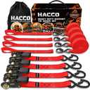 Haccoplanet Ratchet Tie Down Straps, 2340lb Break Strength, 4pc 1inch x 16FT Ratchet Strap Set with Padded Handles & Coated S Hook W/Safety Clip, Cargo Strap Tie-Down for Motorcycle, Truck (Red)