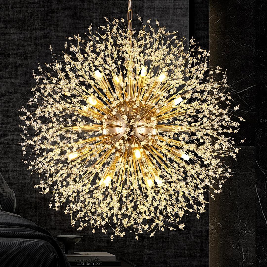 Wellmet Firework Cryatsl Chandelier 30 inch, Gold Fiore Chandeliers Mid Century Modern Contemporary Brass Chandelier Light Fixture for Dining Room Living Room Bedroom Hallway Entryway Foyer Wellmet Firework Cryatsl Chandelier 30 inch, Gold Fiore Chandeliers Mid Century Modern Contemporary Brass Chandelier Light Fixture for Dining Room Living Room Bedroom Hallway Entryway Foyer