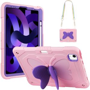 WESADN for iPad Air 5th/4th Generation Case for iPad Pro 11 Inch Case 4th/3rd/2nd/1st with Kickstand Butterfly Wings Strap Pencil Holder Kids Girls Cases i-Pad Air 5th 10.9, Pink Purple