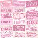 24 Designs Pink Bow Graduation Photo Booth Props Class of 2026 Coquette Double Sided 11x5.51'' Pink and White Graduation Decor Picture Props for Photoshoot Supplies Selfie Sign for Grad Prom Party