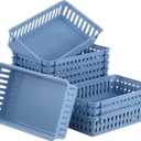 Wenqik Set of 12 Plastic Baskets for Organizing 10.24 x 6.5 x 2.36 Inch Rectangular Trays Plastic Organizer Bins Rectangle for Desk Organization(Haze Blue)