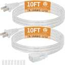 2 Pack Clear Extension Cord with UL-Certified, 10 Feet Male to Female Extension Cords, 2 Prong Thin Extension Cord, Power Cable for Light Fixtures, 2 x 18AWG 7A/125V