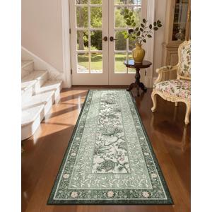 GarveeHome Sage Green 2x6 Washable Kitchen Runner Rugs Non Slip Provence Vintage Boho Cottage Long Rug for Hallways Bedroom Entryway Bathroom Mat with Rubber Back