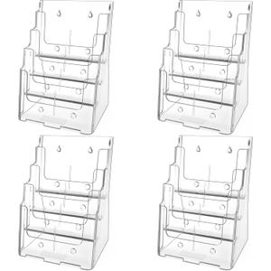 MaxGear Acrylic Brochure Holder 8.5 x 11 inch, 4 Tier Clear Literature Organizer Magazine Stand Display with Removable Divider for 4 x 9 inch Brochures, Pamphlet, Wall Mount or Countertop, 4 Pack