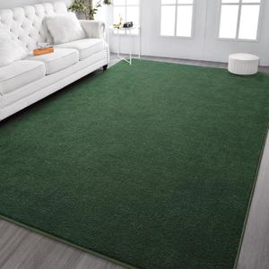 Kimicole 7x10 Washable Area Rugs for Living Room Bedroom, Large Low Pile Ulta-Thin Solid Color Rug, Non-Slip Soft Fluffy Carpet for Nursery Kids Room Dorm Room Home Decor (Dark Green)