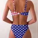 Tainehs Women's Two Piece Bikini Sets O Ring Front Top Ditsy Floral Triangle Swimsuits Cheeky Bathing Suit American Flag XL