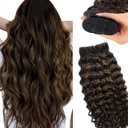 Water Wave Brown Highlight Hand Tied Weft Hair Extensions Human Hair 22 Inch Balayage Sew in Hair Double Weft 120G Deep Curly Black to Chestnut Brown Balayge Remy Hair Bundles