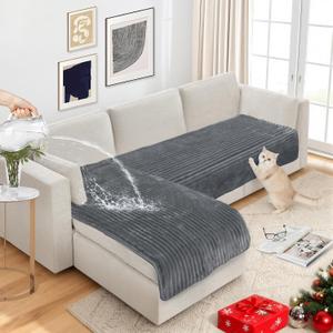 NAISI Couch Covers for Dogs Waterproof Flannel Striped Sofa Cover Pet Friendly Washable Dog Mat for Couch Anti Slip Sectional Sofa Slipcover Protector(2pcs/35"x63"+35"x70",Dark Grey)