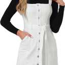 Allegra K Women's Spring 2026 Overall Dresses Classic Adjustable Strap Pinafore Jean Denim Dress (X-Large, White)