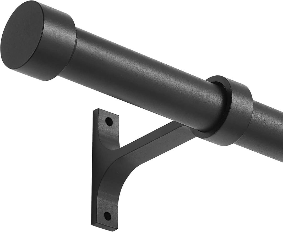 Matte Black Curtain Rods for Windows 16 to 28 Inch, Adjustable Drapery Rods with Aluminum End Cap and Full Surround Brackets,1-Inch Window Curtain Rod for Wall and Ceiling Mount