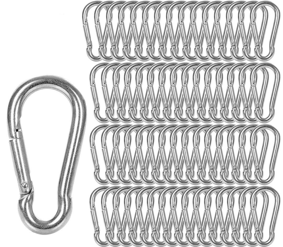 60 Pack M8 x 3-1/8inch Spring Snap Hooks Heavy Duty Carabiner Clips Galvanized Steel Quick Link Clip for Camping Hiking Traveling Outdoor Swing Gym, 500Lbs Capacity1 (Silver)