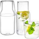 YOUEON 2 Sets 17 Oz Bedside Water Carafe and Glass Set, Nightstand Water Pitcher with Cup Lid, Juice & Mouthwash Bottle for Kitchen, Bedroom or Bathroom, Protective Foam Packaging