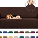 KEKUOU Stretch Sofa Cover Slipcover Couch Covers for 3 Cushion Couch Sofa pet Friendly (78"-94") Furniture Protector Sofa with Elastic Bottom for Kids,Dog, Jacquard Small Checked(Large,Chocolate)