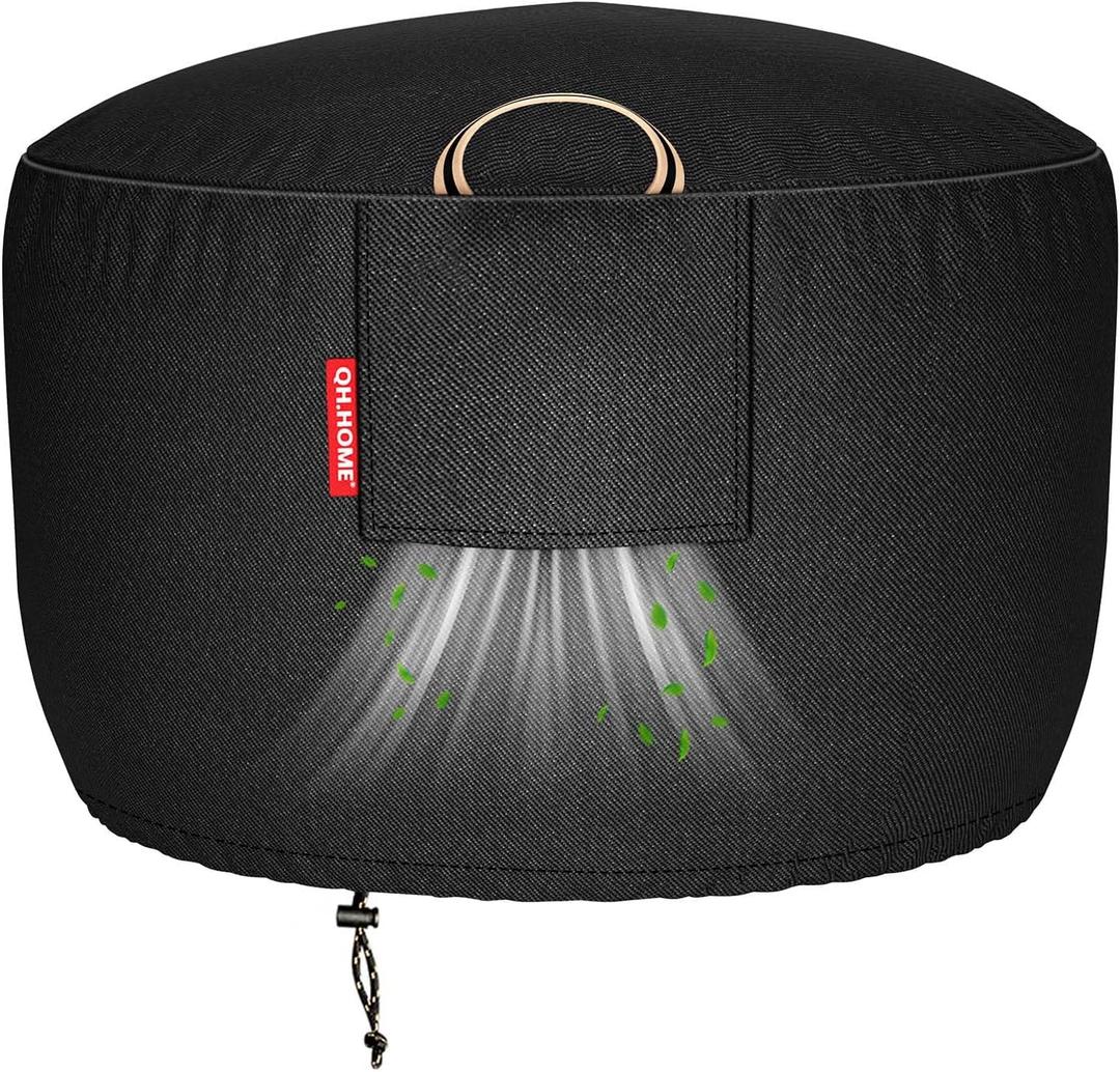 [2025 Upgraded 900D Fabric] Fire Pit Cover Round for 33-36 inch Fire Pit, 900D Heavy Duty Waterproof Fabric with Air Vent, Handle & Tightening Drawstring, 36"Dia x 24"H -Black