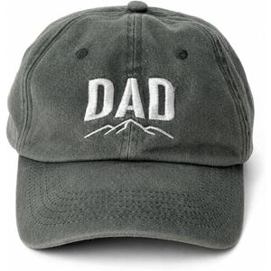 Dad Hat for Men, Washed Cotton Baseball Cap with Brown Leather Patch, Adjustable
