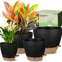 Self-Watering Pots for Indoor Plants 4 Pack, 6/8/10/12 Inch Outdoor Planters with Water Level Indicator & Deep Reservoir, Decorative Flower Pots for Home Decor (Black, 12+10+8+6 Inch)