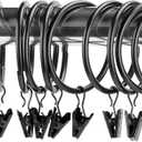 HOZEON 80 Pack 2 Inches Curtain Rings with Clips, Decorative Rustproof Drapery Clip Rings, Vintage Curtain Rod Clip Rings for Bathroom, Room and Parlor Window, Black
