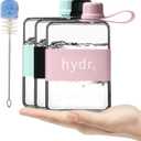 hydr | 17oz Flat Water Bottle For Purse & Flexible Cleaning Brush | Tritan BPA Free Square Water Bottle | Leak/Drop Proof Slim Water Bottles For Travel, small water bottles mini (Pink)