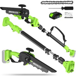STEELITE 2-IN-1 Pole Saw & Mini Chainsaw, 21V*2.0Ah Max Battery & Charger, 13 FT Max Reach Pole Saw, 5.29 lbs Lightweight, Electric Pole Saws for Tree Trimming, Brushless Motor