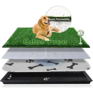 HQ4US 4LEGS Dog Grass Pad with Tray Extra Large 45”×34” Ultra-Absorbent Artificial Grass Pad for Dogs Potty Grass Hemmed Edge for Indoor Potty Training, Reusable Dogs Pee Pads, Dog Litter Box Balcony
