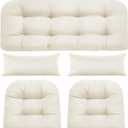 Wicker Chair Cushions of 5 Pieces, Waterproof Outdoor Loveseat Cushion for Wicker Furniture, 1 Love Seat Cushion, 2 U-Shape and 2 Lumbar Pillows for Patio Furniture (Cream)