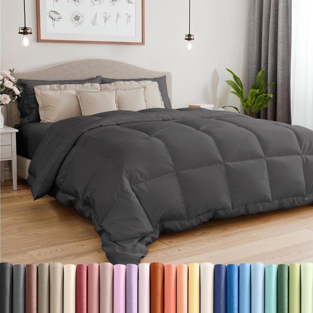Full Size, Dark Gray Alternative Down Comforter - Warm, Lightweight, Luxury and Breathable Hotel Quality Bedding Set - All Season Fluffy and Cozy Oversized Cooling Microfiber Duvet Insert Comforter