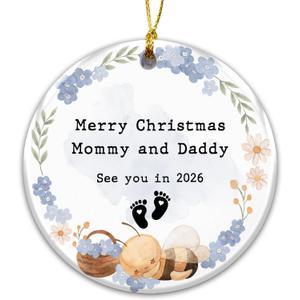 2 x New Parent Ornament, Mommy and Daddy Ornament  Pregnancy Announcement See You in 2026, Cute Bumblebee Baby Reveal Gift for Expecting Parents, Grandparents, or Godparents