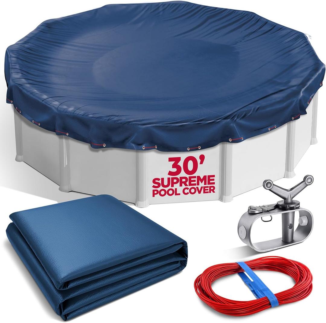 30 ft Round Pool Cover for Above Ground Pools, Above Ground Pool Cover, Swimming Pool Cover, Winter Pool Cover, Keeps Out Debris, Cold and UV Resistant, Supreme Mesh, Navy Blue