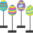 Yuntau Easter Standing Table Decor Wooden Bunny Egg Rabbit Tabletop Decoration Easter Tall Tiered Tray Decor Block Sign Classic Rustic Table Centerpiece for Home Party Supplies(Egg)