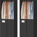STO STO 2 Pack Garment Bag for Hanging Clothes Closet, Hanging Garment Cover with Built-in Steel Hanging Rod, Hanging Wardrobe Storage Bag for Suit, Dress with Clear Window, Zipper, ID Card, Black
