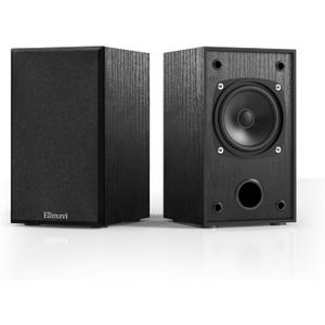 Elimavi Passive Bookshelf Speakers for Home Theater Surround Sound, Satellite Stereo Speakers with Classic Wood Grain for Record Player/Computer/TV, Wall Mountable, Cable Included, Black