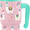 Llama Tumbler 20oz with Handle and Silicone Straw Lid for Kid, Insulated Stainless Steel Cup, Gift for Kids Girls, Gifts Idea for Birthday Christmas Back to School