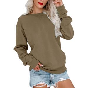 Bingerlily Womens Casual Long Sleeve Sweatshirt Crew Neck Cute Pullover Relaxed Fit Tops (Small, Brown)