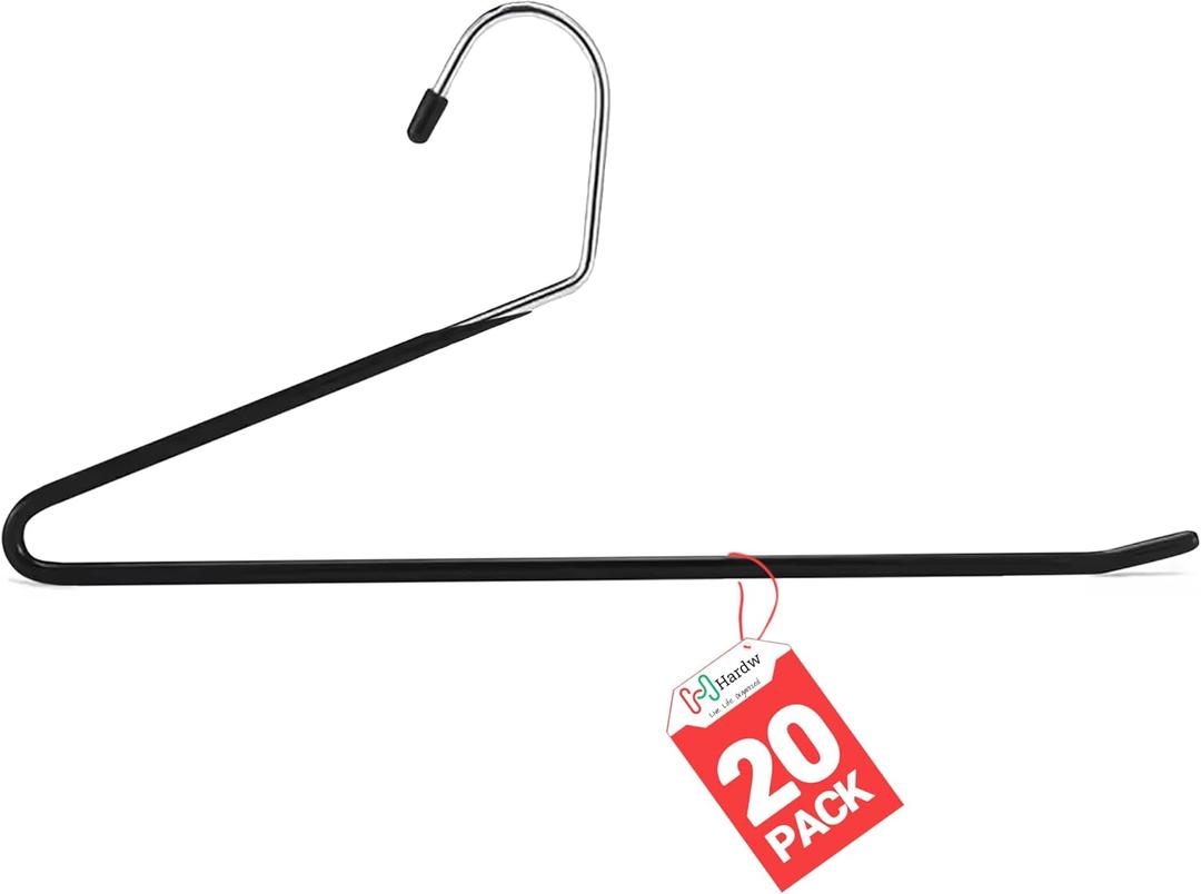 Open Ended Pants Hangers 20 Pack Non Slip Pants and Jean Hangers for Closet Space Saving Clothes Hanger Strong, Durable, Organize Your Closet and Save Space Skirt Hangers Black (20)