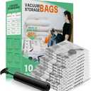10 Pack Vacuum Storage Bags, Space Saver Bags, Compression for Comforters and Blankets, Sealer Clothes Storage with Hand Pump. (2J/2L/3M/3S)